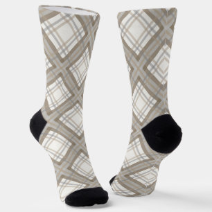 Brown Cream and Grey Plaid Unisex Socks