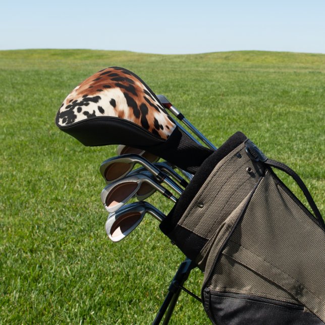 Brown Cream Animal Cowhide Golf Head Cover (In Situ)