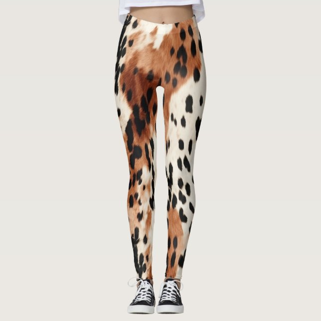 Brown Cream Animal Cowhide Leggings (Front)
