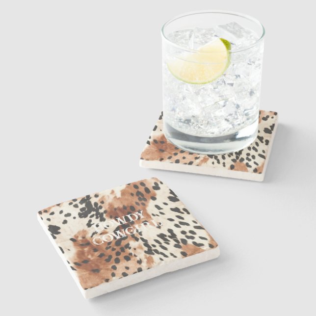Brown Cream Animal Cowhide Stone Coaster (Side)