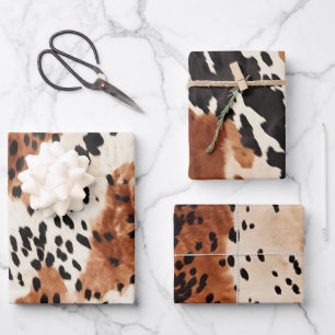 Brown Cream Animal Cowhide Wrapping Paper Sheet