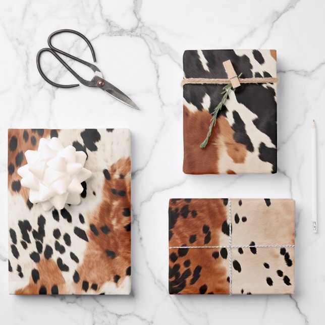 Brown Cream Animal Cowhide Wrapping Paper Sheet (Front)