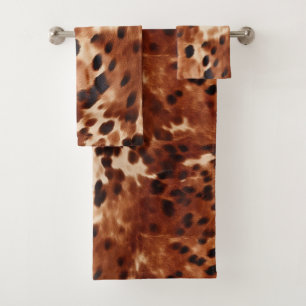 Brown Cream Black Cowhide  Bath Towel Set