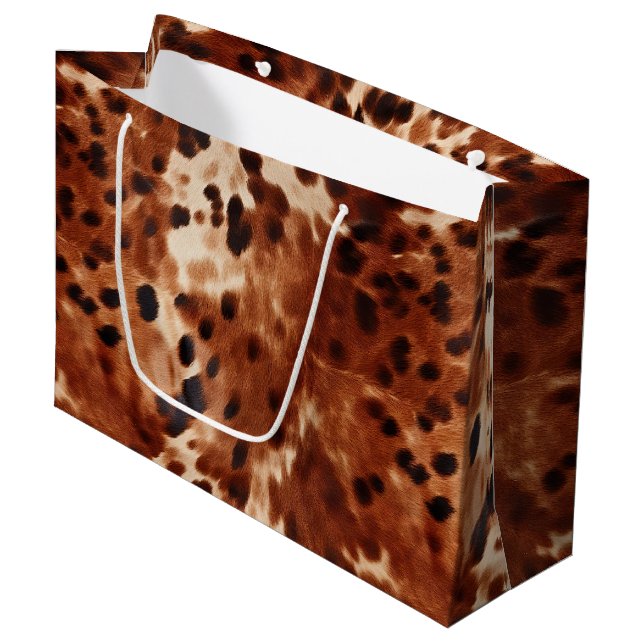 Brown Cream Black Cowhide  Large Gift Bag (Front Angled)