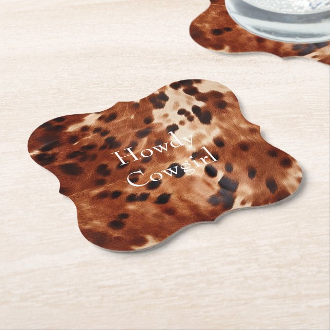 Brown Cream Black Cowhide Paper Coaster (Angled)