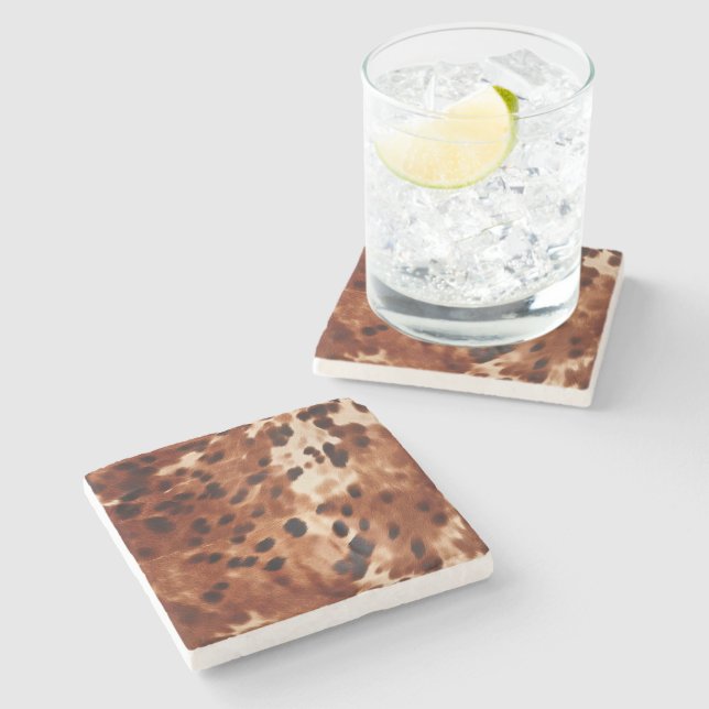 Brown Cream Black Cowhide Stone Coaster (Side)