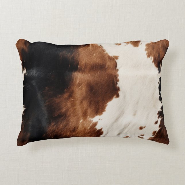 Brown Cream Black Southwest Cowhide Accent Pillow (Front)