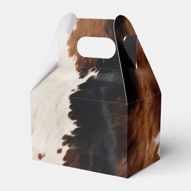 Brown Cream Black Southwest Cowhide Favor Box (Front Side)