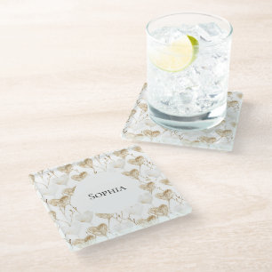 Brown Cream Boho Hearts   Glass Coaster