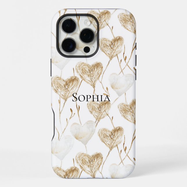 Brown Cream Boho Hearts   iPhone Case (Back)