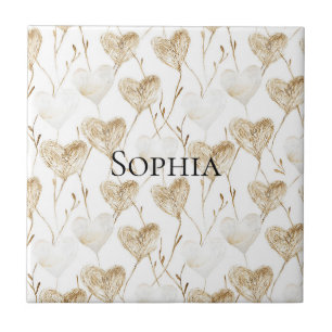 Brown Cream Boho Hearts   Tile