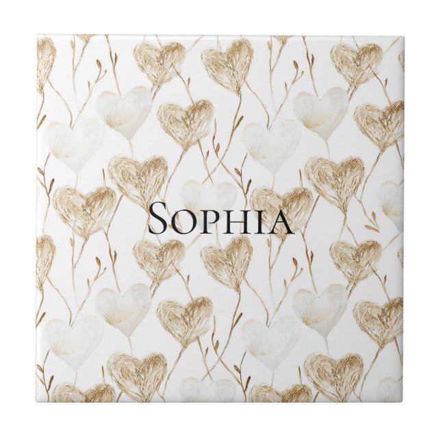 Brown Cream Boho Hearts   Tile (Front)