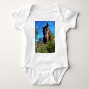 Brown & Cream Coloured Horse blue sky Baby Bodysuit