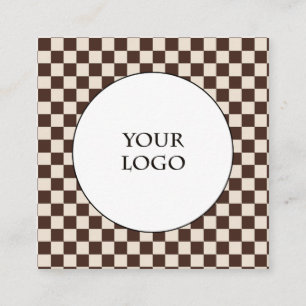Brown Cream Colours Checks Pattern & Big Logo Square Business Card