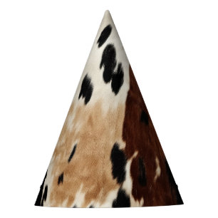 Brown Cream Cowhide Cowgirl Cowboy Birthday Party Hat