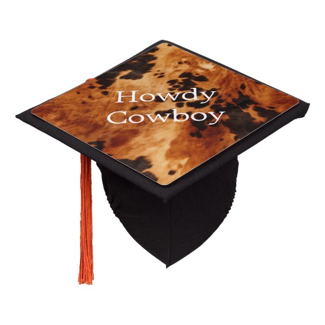 Brown Cream Cowhide   Graduation Cap Topper (Angled)