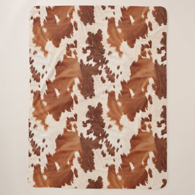 Brown Cream Cowhide Western Sherpa Blanket (Front)