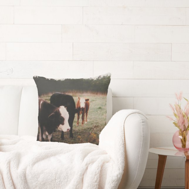 Brown Cream Cows Throw Pillow (Couch)