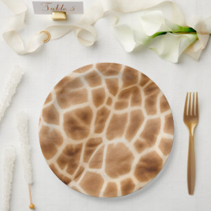 Brown Cream Giraffe Animal Safari Paper Plate