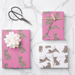 Brown Cream Glitter Stripes Cat Wrapping Paper Sheet