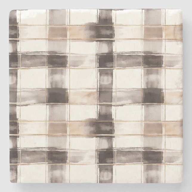 Brown Cream Gold Stripes Stone Coaster (Front)