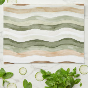 Brown Cream Green Stripes Kitchen Towel