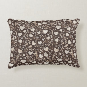 Brown Cream Hearts Accent Pillow