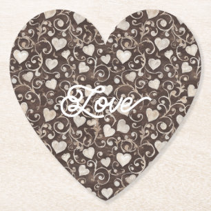 Brown Cream Hearts Paper Coaster