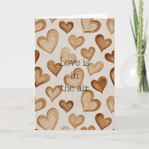 Brown Cream Hearts Stripes Love Card