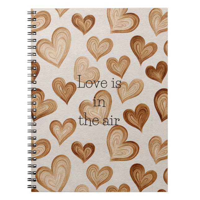 Brown Cream Hearts Stripes Notebook (Front)