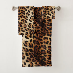 Brown Cream Leopard Animal Bath Towel Set