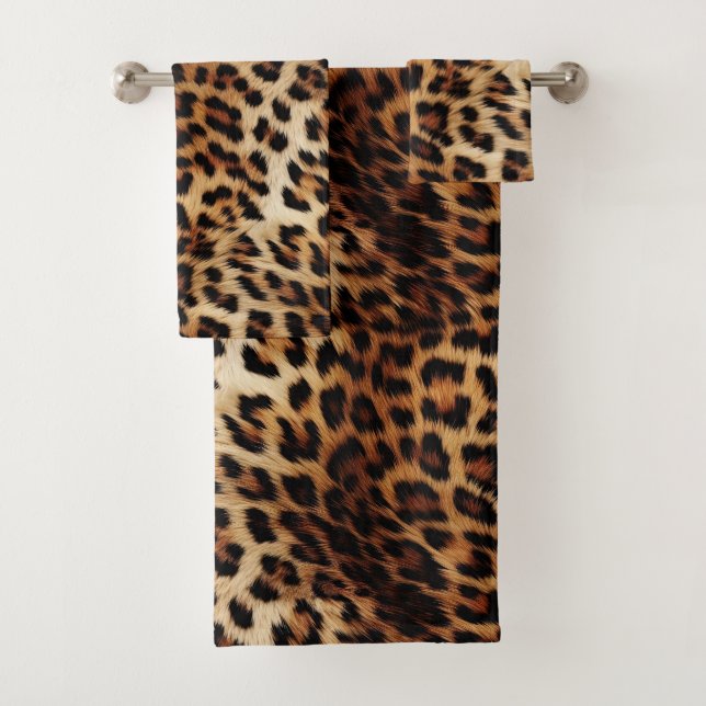 Brown Cream Leopard Animal  Bath Towel Set (Insitu)