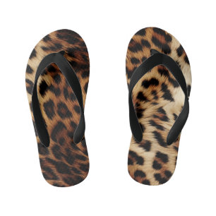 Brown Cream Leopard Animal  Kid's Flip Flops