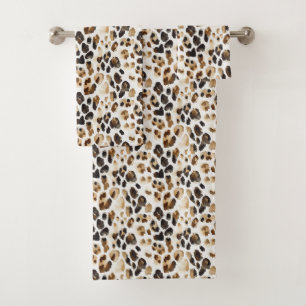 Brown Cream Leopard Animal Print Bath Towel Set