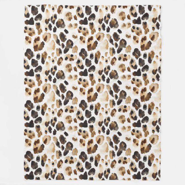 Brown Cream Leopard Animal Print Fleece Blanket (Front)