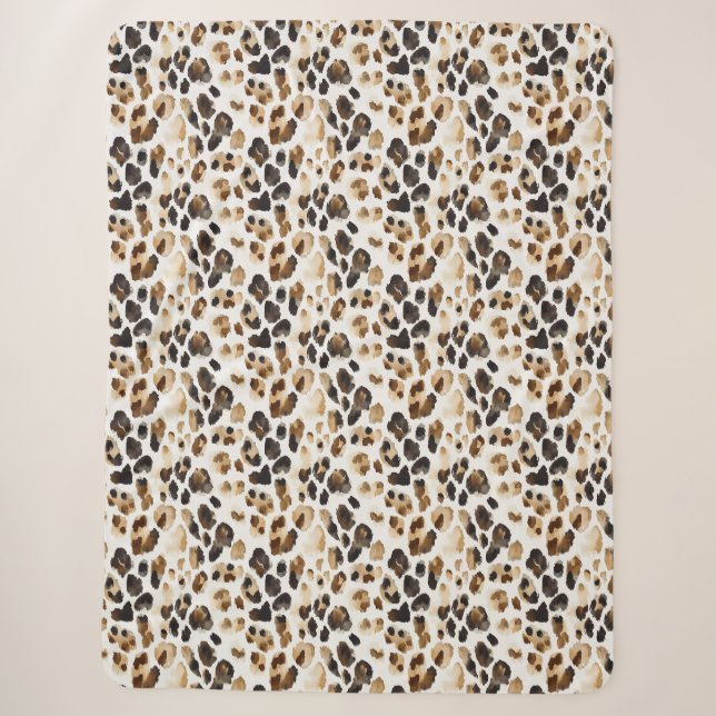 Brown Cream Leopard Animal Print Sherpa Blanket (Front)