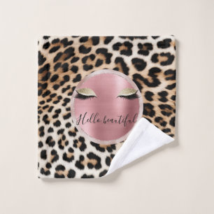 Brown Cream Leopard Gold Glitter Eyes Wash Cloth