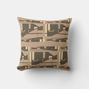 Brown Cream on Tan Mediterranean Art Large Mosaics Throw Pillow