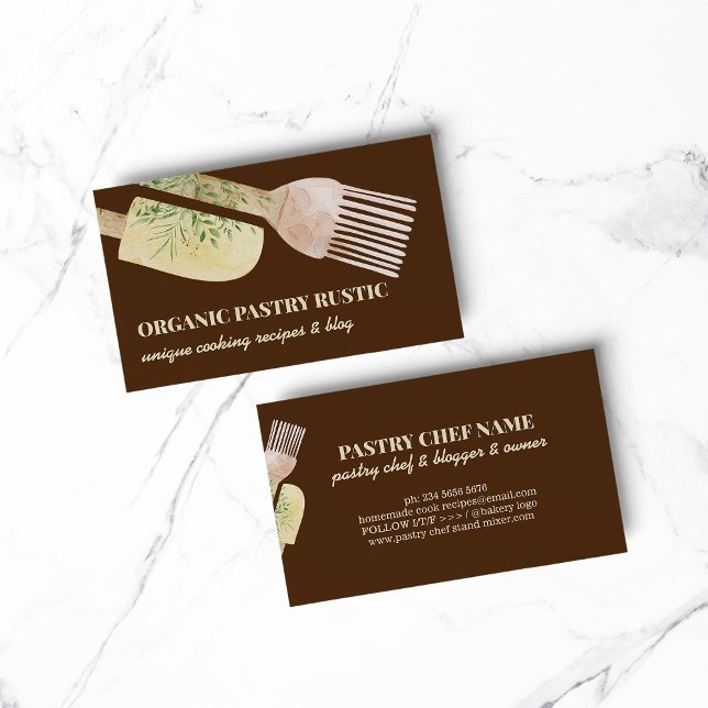 Brown Cream Pastel Illustration Pastry Bakery Business Card (bakery business  chef)