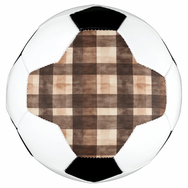 Brown Cream Plaid Stripes Soccer Ball (Front)
