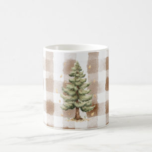 Brown Cream Plaid Stripes Tree Coffee Mug