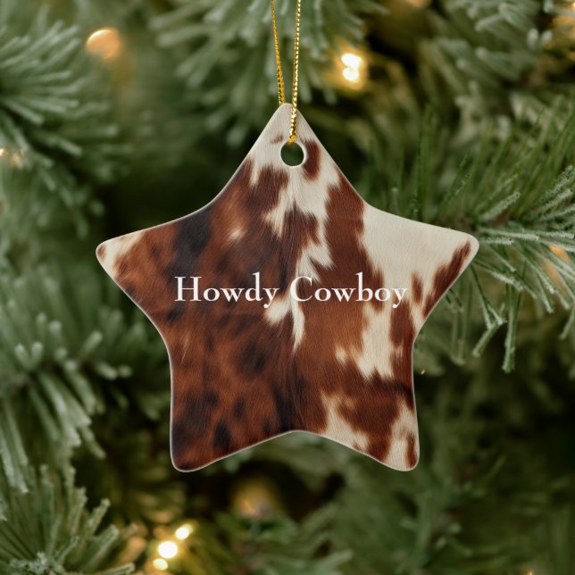 Brown Cream Southwest Cowhide Ceramic Ornament (Tree)