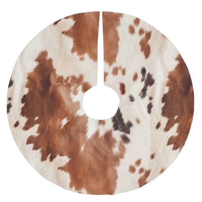 Brown Cream Southwest Cowhide Christmas Brushed Polyester Tree Skirt (Front)