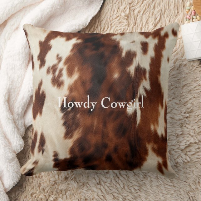 Brown Cream Southwest Cowhide Throw Pillow (Blanket)