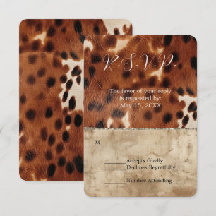 Brown Cream Southwest Cowhide Wedding RSVP Card