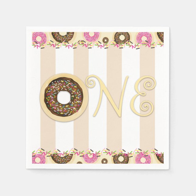 Brown Cream Sprinkle Doughnuts ONE 1ST Birthday Pa Napkin (Front)