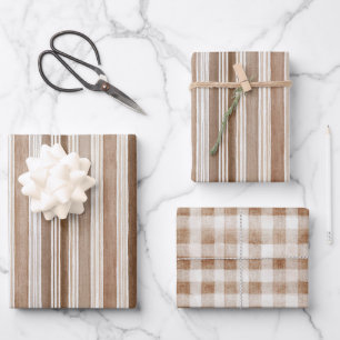 Brown Cream Stripes Birthday Wrapping Paper Sheet