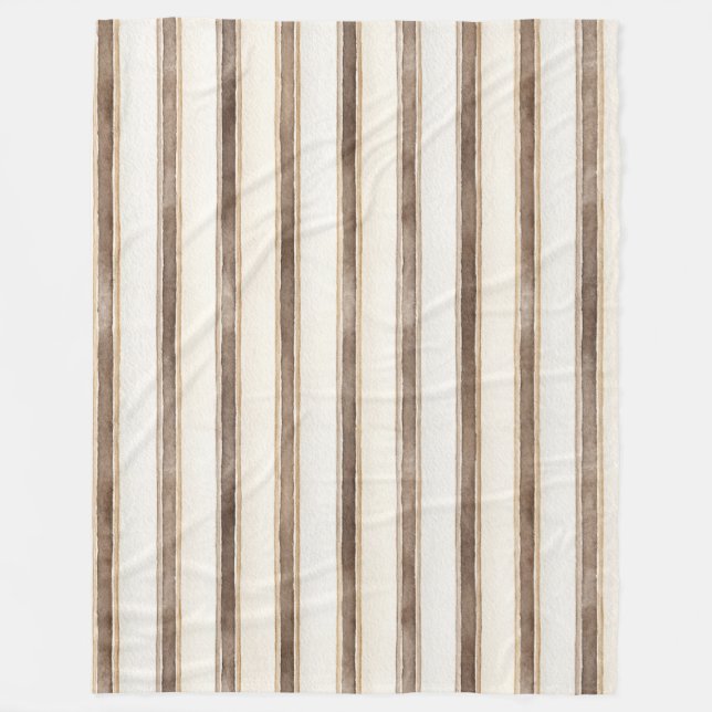 Brown Cream Stripes Fleece Blanket (Front)