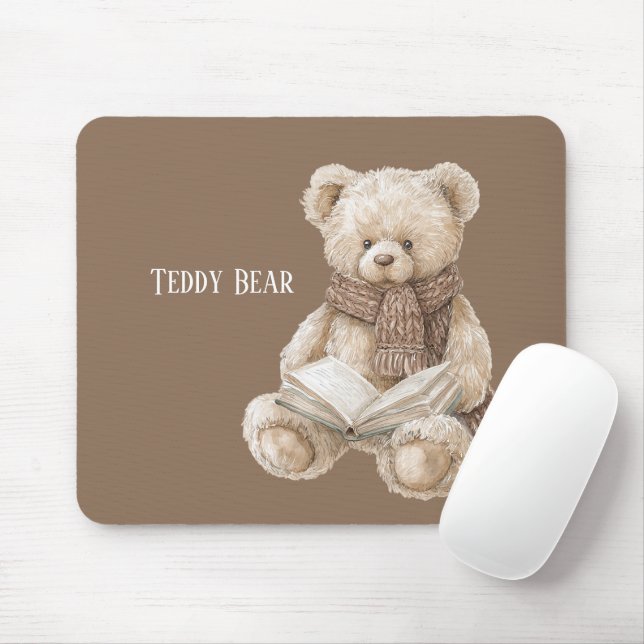 Brown Cream Teddy Bear Book Mouse Pad (With Mouse)