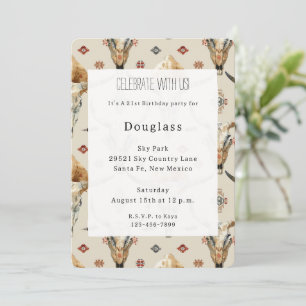 Brown Cream Tribal Native Feathers Birthday Invitation